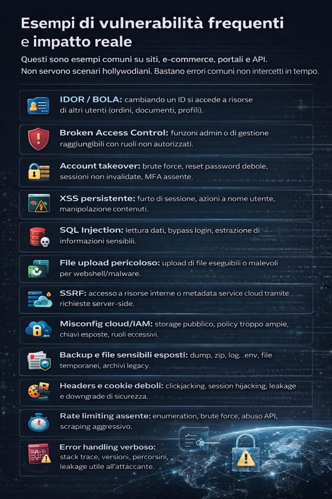 esempi di vulnerabilità frequenti e impatto reale.